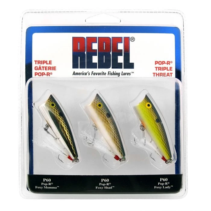 Lures Rebel Pop-R Triple Threat 3 Pack 3 Lures Rebel Pop-R Triple Threat 3 Pack